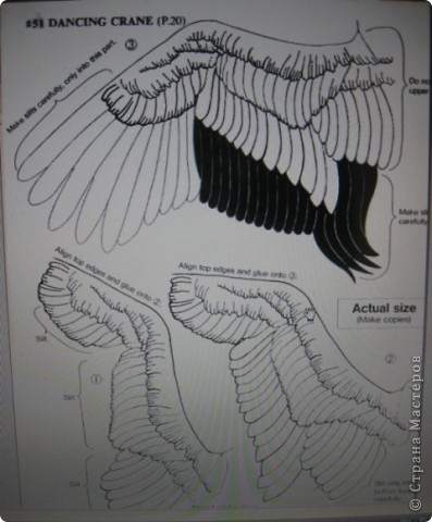 Крылья распечатала на принтере, вырезала и склеила, как показано на предыдушей картинке. Чтобы потом вставить крыло в туловище при склеивании всех слоев вставила в начале крыла зубочистку. (фото 7)