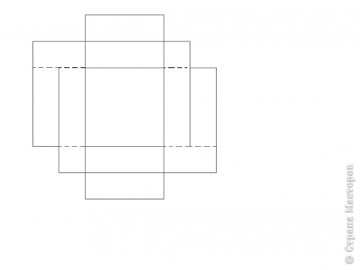 Сделала шаблон коробочки, размер 6 х 6 см.
Разрезать по ПУНКТИРНОЙ линии, все остальные - загнуть (фото 6)
