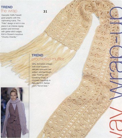 Автор этой модели  Gitta Schrade. Опубликован он был Vogue Knitting Winter 2002/03 - #31 - Crocheted Scarf Chart, page 108. (фото 3)