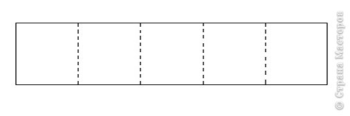 Подготовка к работе. Стороны куба выполняются из бумаги для пастели или дизайнерского картона  желтого  оттенка. Все внутренние детали – из плотной белой бумаги для рисования, черчения или белой бумаги для пастели. Куб состоит из пяти слоев (деталей). Первый и последний слой вырезаются по одной схеме. Для изготовления боковых сторон куба вырежьте полоску, состоящую из 5 квадратов, размером равным сторонам куба  плюс 1 мм к каждой стороне. Сделайте биговку – нанесите прямолинейную бороздку на места сгибов, как показано на схеме. Биговка выполняется инструментом для тиснения или непишущей шариковой ручкой с обратной стороны бумаги.  (фото 4)