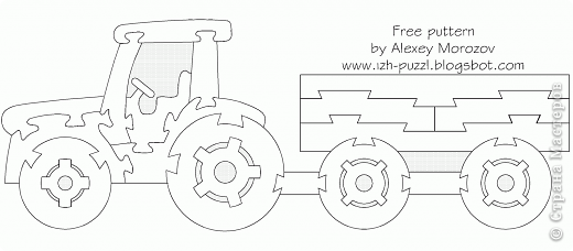 Чертеж для выпиливания деревянного пазла.  Высота трактора 10см (фото 4)