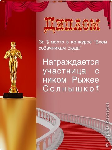 После голосования вышло два спорных момента: у двух участников по 5 баллов, и умдвух участников по 1 баллу. Остальные без баллов вообще. Дабы никого не обидеть, я решила: пусть скажет судьба))) и с помощью брата и сестры выбрала победителей: просто записала номера спорных работ на бумажках, чтобы они взяли одну. Какую брали, тот номер получал +1 балл. В итоге, получилось так:
Первое место занимает...   ЕНОТ!!!!!))) она же бывшая Рыжее Солнышко!
Молодец, у тебя прекрасная работа! (фото 1)