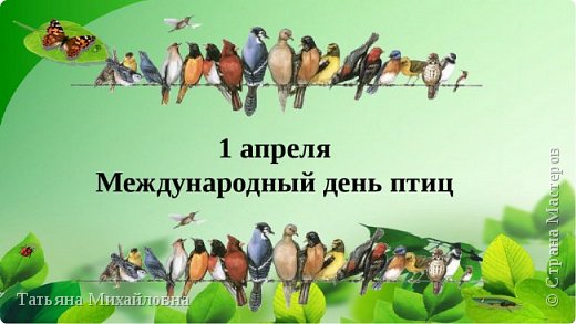 На большой поляне птички увидели крупный транспарант:
"1 апреля  - Международный день птиц".
А у входа стоял очень строгий контролер. Все предъявляли ему пригласительные билеты. У наших знакомых он тоже был: на нем была нарисована очень симпатичная птичка. 
Но наши малыши его в спешке забыли в правом углу комода.
 (фото 12)