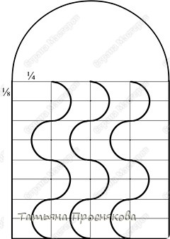 И, наконец, ещё один пример. Верхнюю и нижнюю стороны раздели на 8 частей, а боковые — на 4 части. Нарисуй циркулем полукруги, образующие волнистые линии. (фото 23)