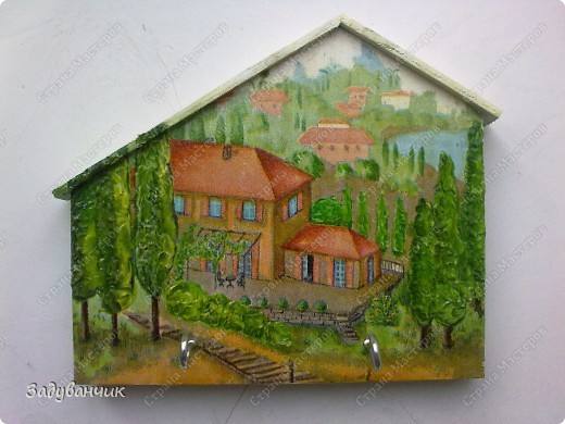 Ключница номер два. Тоже салфетка, структурная паста, подрисовка (фото 2)