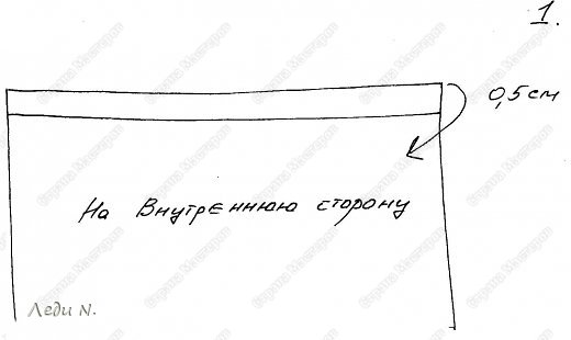 Первый этап - подвернуть ткань на внутреннюю сторону приблизительно на 5 мм. Для шифона - меньше. (фото 7)