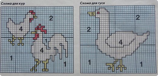  А это схемки кур и гуся. Подойдут и для прихваток. Из журнала sandra №6 1995г.  (фото 6)