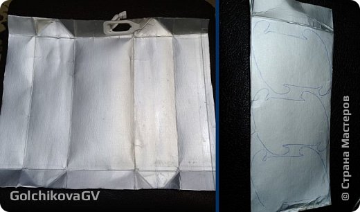 Упаковку разрезала, помыла. Из одной упаковки у меня получилось 9 модулей. Старалась располагать экономнее. На 2 рис. центральная часть.
Если нужно шарик меньшего размера, то можно использовать только ровную часть. (фото 4)