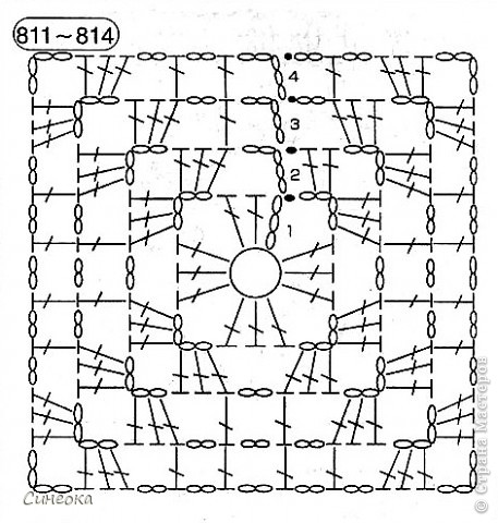 Вот схемка моего простенького мотива. Вообще, я хотела использовать что-нибудь цветочное, но у меня были очень жесткие нитки... Пришлось брать что-то попроще. (фото 3)