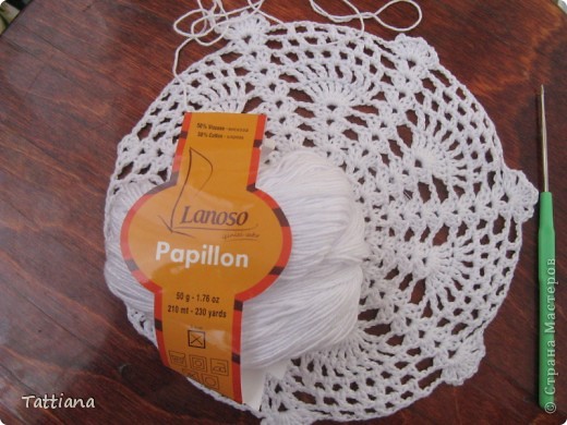 Крючок № 1,5.
Пряжа Lanoso Papillon, 50 г - 210 м, 50х50 хлопок с вискозой, пр-во Турция.
Ушло пряжи около 50 гр. (фото 3)