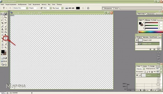 На боковой панельке инструментов  кликаем  «Т» для написания текста. (фото 7)