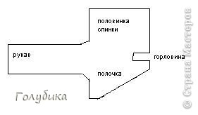 Выкройку изменила. Эта из интернета. Я вязала отдельно рукава, заднюю и две передние полочки. Потом соединяла.  (фото 6)