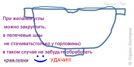 Можно закруглить углы и не стачивать плечевые швы,а только у горловины и манжет,получатся прорези где будет видна ваша ручка :),что предаст вашей кофте дополнительную лёгкость(всё зависит от ткани) (фото 11)