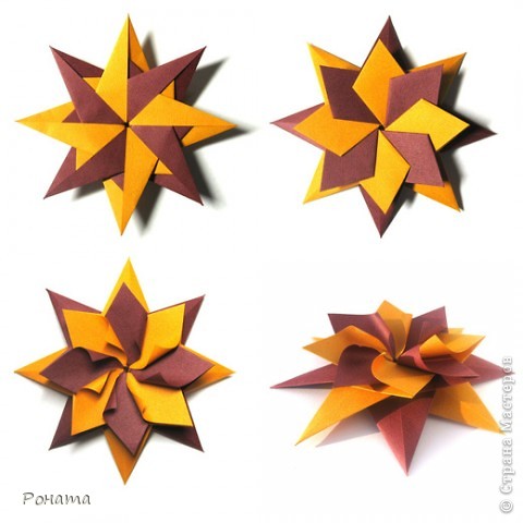 Name: <strong>Origami Star</strong>
Designer: Enrica Dray
Squares, 8 units, no glue
<a href="http://www.flickr.com/photos/50612995@N02/6543158731/in/photostream/" target="_blank">Диаграмма </a> (фото 13)