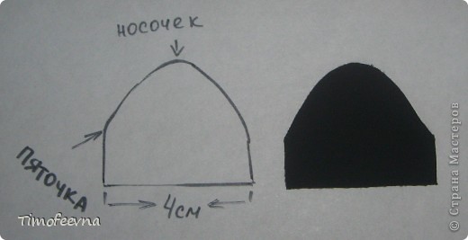 Готовим выкройку сапожка. Если честно, делала всё "на глаз". Этим китайским куклам бесполезно рисовать выкройки, мало того, что фигуры у всех разные, так ещё и в самой кукле одна рука может быть короче другой, с ногами так же. Так что, рисую приблизительно. Для сапожек я брала замшу со своих же старых сапог. (фото 12)