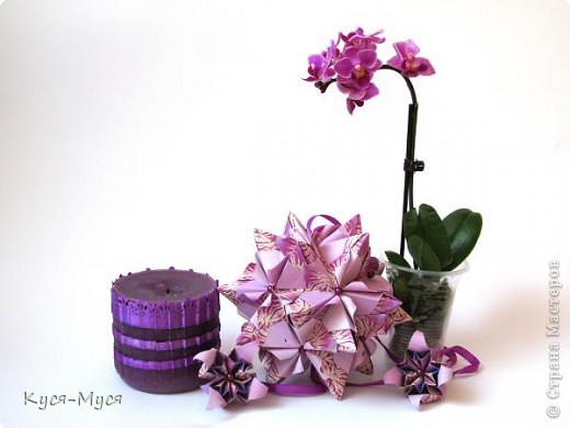 кусудама Chandelle
Автор Мария Синайская
Модули 10*10
Итог 12-13 см
Свеча самодельная
Орхидея натуральная
(фото 4)