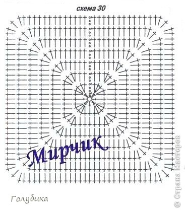 Юбка состоит из квадратных мотивов, сшитых между собой. Вязала по этой схеме, петли перехода на другой ряд делала в уголке. (фото 3)