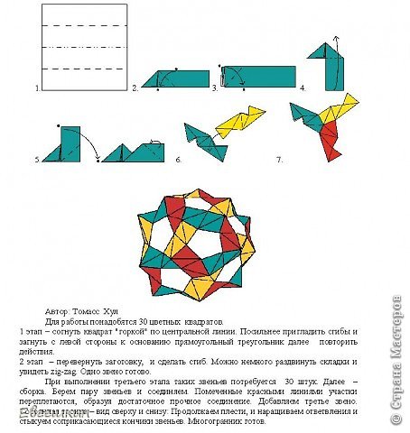 Вот еще одна схема, более крупная http://riverbendmath.org/past_events/2007/02/Science_Alive_Topology/PHiZZ.pdf.

в Зиг заге - 30 модулей, размер бумаги 10,5 на 10,5 см. (фото 14)