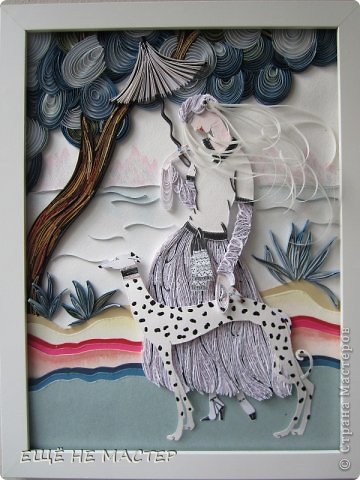 Здравствуйте, дорогие мои гости ! Сегодня я покажу вам новую свою работу в смешанной технике - контурный ( графический) квиллинг, петельчатый квиллинг и бумагопластика. Цвета объектов на картине у некоторых зрителей вызывают недоумение, но такой я увидела эту картину у автора ( покажу в конце) и решила не менять цветовую гамму . Это же копия, просто в другой технике . Размер картины 30х40. (фото 1)