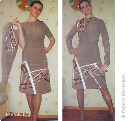 Платье и жакетик сшиты из гладкой костюмной ткани. Декор, который вы видите, я делала сама из лент и тесьмы (фото 4)