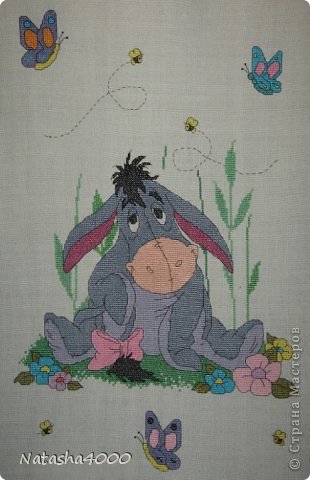 1135-22 Eeyore&Butterflies Afgan/Ослик Иа и бабочки
Janlynn, Disney/Baby Afghan

Техника: счетный крест

Размер: 86х109 см
Количество цветов: 19
Ткань: 19 count evenweave prefinished 100% acrylic afghan (плед)
Швы: крест, 3/4 крест, бэкстич, французские узелки (фото 1)