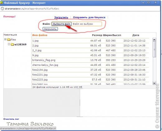 После того, как кликнули ЗАГРУЗИТЬ, выпадает информационное окошко (отмечено красным овалом). В этом окошке кликаем на кнопке "ВЫБЕРИТЕ ФАЙЛ". (фото 5)