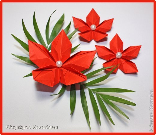 отчет кусудамоманьяка

Origami flower
2 место в номинации "Звезды"
5 модулей
из бумаги 6.5*6.5 и 4.5*4.5
длинна лепестка 4.7 см и 3.2 см
максимальная ширина 8.5 см и 6 см
МК здесь http://www.origami-instructions.com/origami-modular-5-petal-flower.html (фото 1)