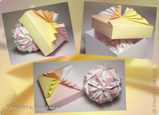 гофрированная крышечка из книги "Origami Gift Boxes" со стр. 56
6 голосов, 5 место в номинации "Коробка+" 
4 модуля
из бумаги 21*21
ширина 10.5 см
вдохновение здесь http://www.flickr.com/photos/melisande-origami/139860462/
внутри Floral Globe
30 основних модулей + 30 вставок
из бумаги 8.3*4.15
результат 9 см
МК здесь https://podjem-tal.ru/node/50754?tid=451%2C850 (фото 3)