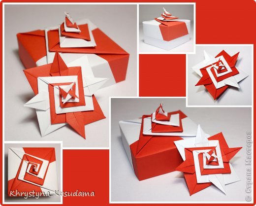 Double-Locked Spiral Square Origami Box
3 место в номинации "Коробка+" 
4 модуля
из бумаги 21*21
ширина 8.6 см
МК здесь http://papiromania.blogspot.com/search?q=CAJA+CON+TAPA+CON+ESPIRAL
вдохновение здесь http://goorigami.com/modular-origami/double-locked-spiral-square-origami-box/2263
внутри спираль из книги "Spiral Origami" со стр. 12
4 модуля
из бумаги 14.5*14.5
результат 8.5 см по диагонали (фото 2)