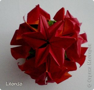 Amazonia

Designer: Natalia Romanenko 
Units: 8+12
Paper: 5*5 cm + 7,5*7,5 cm
Final height: ~ 8 cm
without glue

http://kusudama.info/2013/07/amazonia-tutorial
