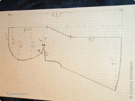 выкройка халата. по этой выкройке можно сшить плащ и пальто.выкройку можно нарисовать посчитав клеточки.отрезок АБ-горловина ,она пришивается к горловине спинки. (фото 9)