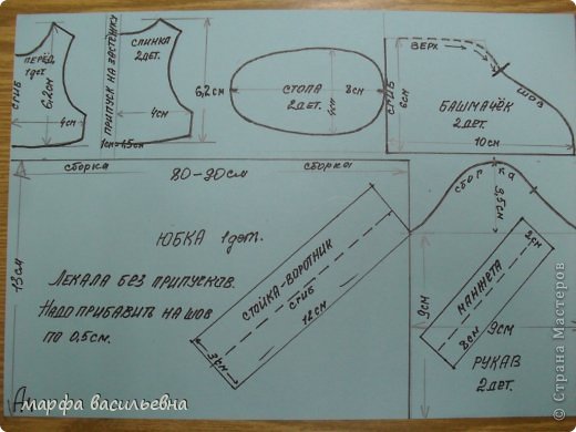 Выкройки платья и башмачков.При раскрое прибавляйте по 0.5 см на швы.Платье было уже готово,поэтому фоток с процесса нет,а обувь выкладываю.Это самая простая модель. (фото 8)