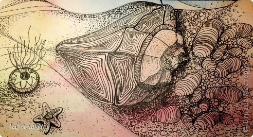 Ну и под эффектом, маленькая ракушка. На обрезке такой же тонированной акварельки. (фото 2)