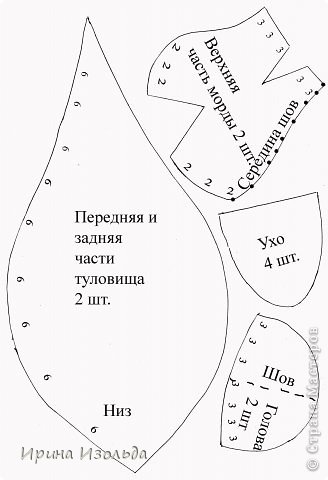 При распечатке выкроек на бумаге формата А4 рисунки не изменяйте в размерах. Цифры на выкройках нанесены для удобства соединений при шитье. (фото 3)