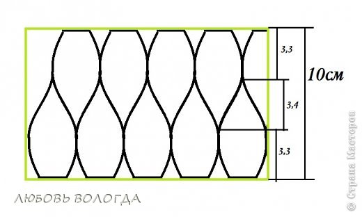 Нарезала лепестки из куска белой гофры, размером 30х10см по этой схеме, там где размеры - сгиб бумаги. Выход 19 лепестков (сразу на три цветка + запасной лепесток).ширина лепестка примерно 3см. (фото 3)