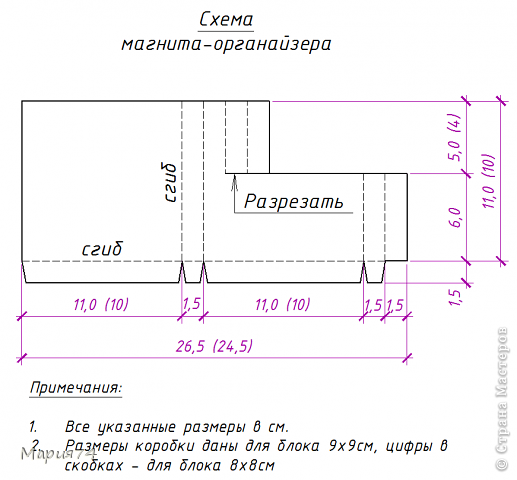 Подумала-подумала, и добавила схемку. Её, конечно, уже выкладывали, но я делала по своим размерам и для разных блоков бумажных. Может кому и моя схема пригодится. (фото 16)