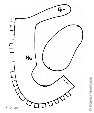 Вот моя, слегка переделанная схема. Бр - это места проколов для брадса, для бумажного ботиночка, если обклеивать фетром, то в зависимости от толщины фетра дырка на боковинке сместится. А длину ремешка можете регулировать сами, мне нравится подлиннее. (фото 8)