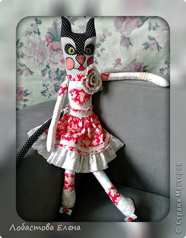 Черный кот и Белая кошка.Текстильные игрушки hand made Ручная работа.Интерьерная игрушка. (фото 6)