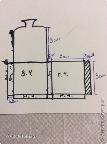 Берем картон, чертим такую схему. Синим написала размеры, можно взять чуть больше. (фото 12)