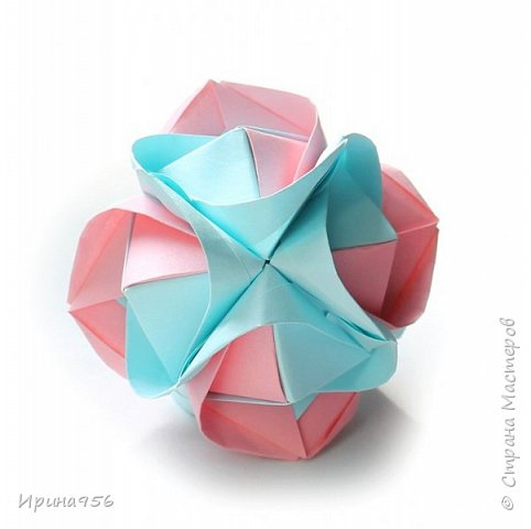 Clover
Схема здесь http://goorigami.com/diagrams/clover-kusudama
12 модулей 8 х 8 см.
Размер - около 8 см.
 (фото 1)