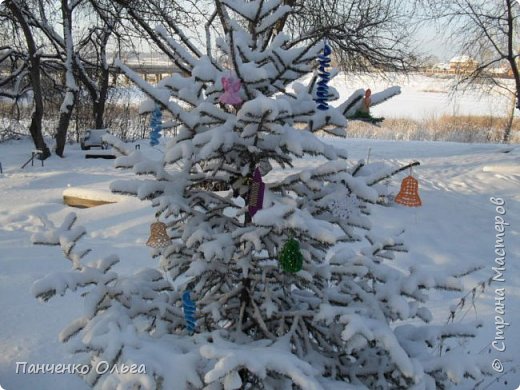 Я пыталась украсить ёлку на улице--вроде и день солнечный и снег--а как то вроде плохо видно. 
Поэтому на обложку картинку пришлось делать самой.   (фото 2)