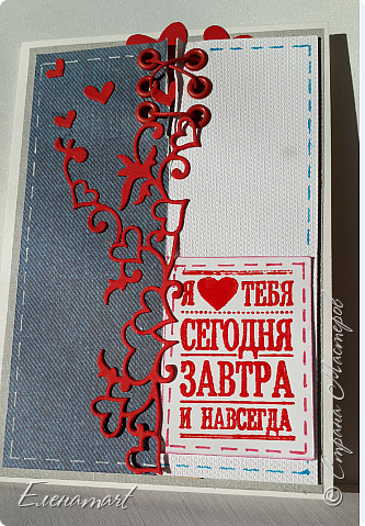 Но, сделав открытку, я поняла, что мой замысел совсем не виден(((  Бумага хоть и из разных наборов, но она не кажется абсолютно разной!!! И опять руки потянулись к джинсовой бумаге, Но с чем её соединить??? Остановилась на белоснежном дизайнерском картоне и пошла соединять!!! Опять та же тема но в другом исполнении... (фото 6)