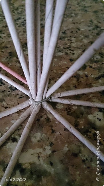У меня трубочки были короткими, нарастила и согнула пополам. Собрала кольцом из проволоки (фото 6)