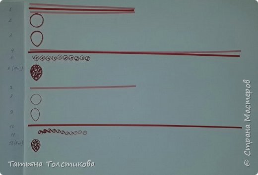 Опишу пошагово процесс изготовления лепестков:
1. Склеиваем между собой в одну длинную полоску 1/2 розовой полоски+1/2 красной полоски+1/2 розовой полоски
2. Из получившейся длинной полоски делаем круг-каркас диаметром 20 мм. (далее внизу, я более подробно опишу, как этот круг делаю)
3. Придаем этому каркасу форму "капля"
4. Складываем одну розовую и одну красную полоски вместе
5. И делаем из них меандр. Как делать меандр вы можете посмотреть здесь: https://podjem-tal.ru/node/283175
6. Укладываем меандр в каркас "капля", после аккуратно, отодвигая пинцетом, подклеиваем завитки между собой внутри каркаса и к ранту лепестка, чтоб они надежно закрепились внутри и не выпадали.
Меандр нужно укладывать плотнее, чтобы при подклеивании он не развернулся. В то же время и сильно не надо его впихивать, лишнее лучше отрезать, иначе завитки будут приплюснуты. Лепестков диаметром 20 мм нужно сделать 10 шт.
7. Далее берем 1/2 розовой полоски
8. Делаем форму-каркас диаметром 16 мм
9. Также придаем каркасу форму "Капля"
10. Берем одну красную полоску
11. Делаем меандр
12. Укладываем меандр в каркас, подклеивая. Таких лепестков диаметров 16 мм нужно 8 штук. (фото 3)