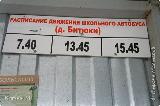 На остановке висит расписание автобуса. школы в деревне нет, и детки ездят на уроки с соседнее село. (фото 5)