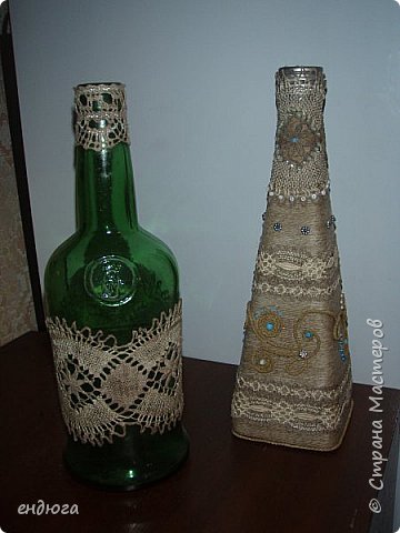 Декор льняными нитками,кружевом,бирюзой и бисером (фото 1)