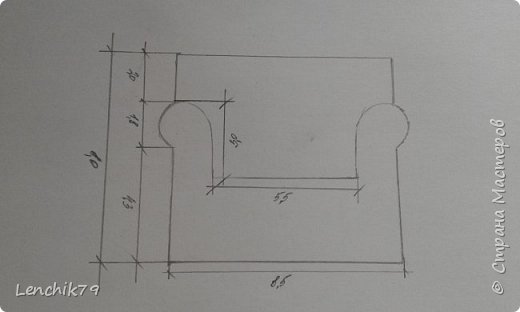 Это схема с размерами. Диванчики на фото выполнены на основании ее. Вырезаем и переводим на картон нужное для нас количество деталей. (фото 5)