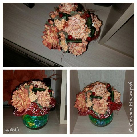 А это мой  букетик в вазочке (выложила сюда, чтобы не делать отдельную запись). Слепила его еще до Нового Года (лепила из сонета) (фото 8)