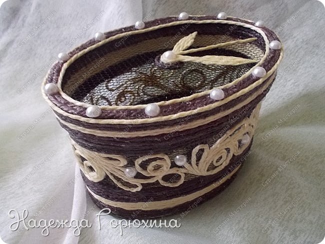 Шкатулка "Винтажные часики"/джутовая филигрань (фото 2)