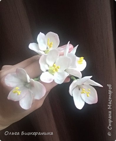 Шпильки для волос из холодного фарфора "Яблоневый цвет" (фото 3)
